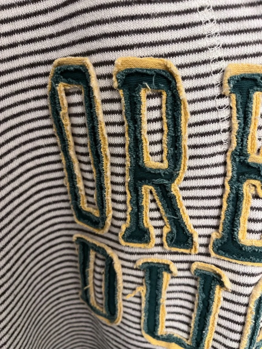 Women's Blue 84 Cream/Gray Oregon Ducks Striped Raglan Pullover Hoodie - Picture 6 of 7